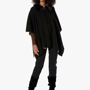 Anne Klein Women's Faux-Fur-Trimmed Buckle-Front Cape, new without tags sz L/XL